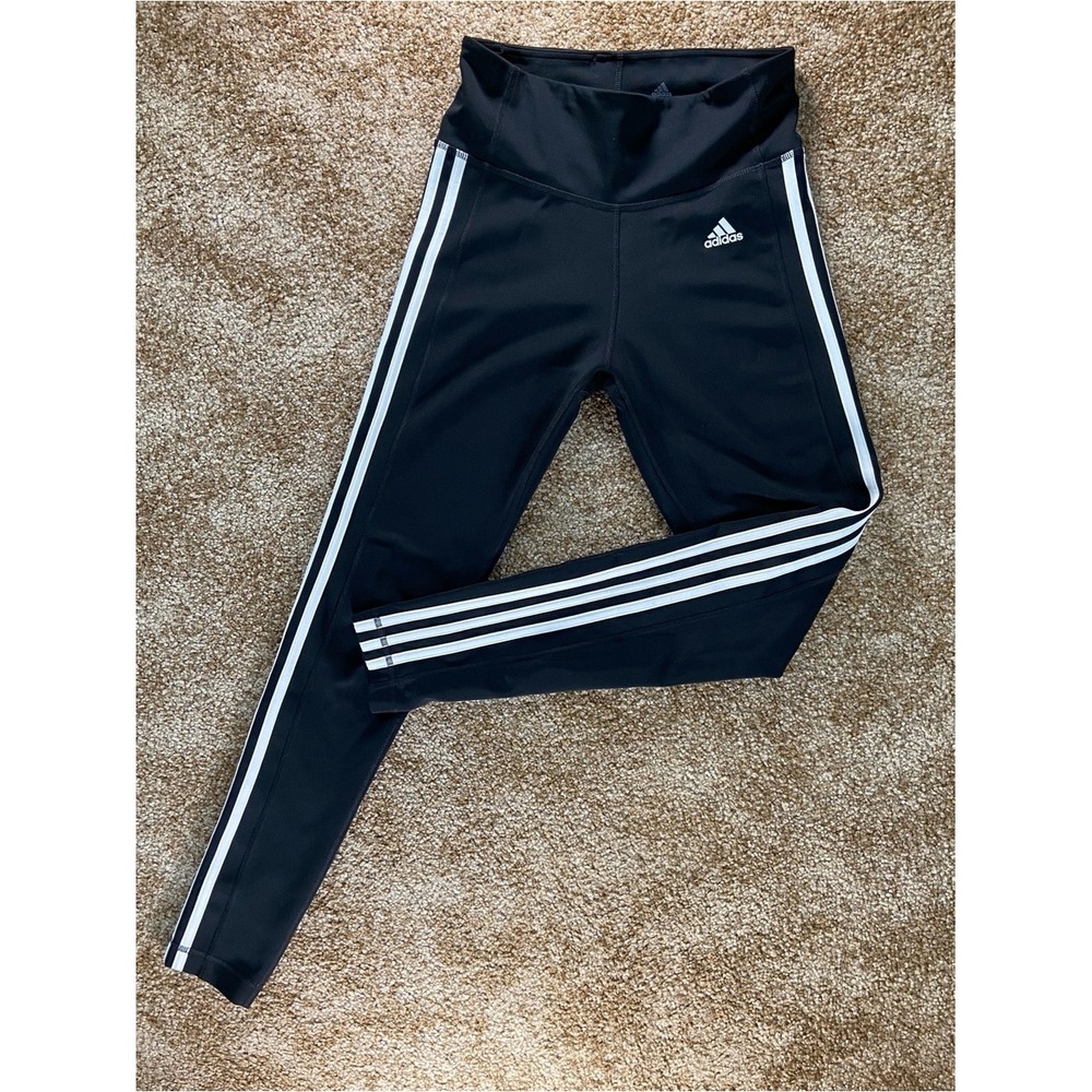 Adidas Climalite Black 3-Stripe High Rise Leggings Women's Small Activewear